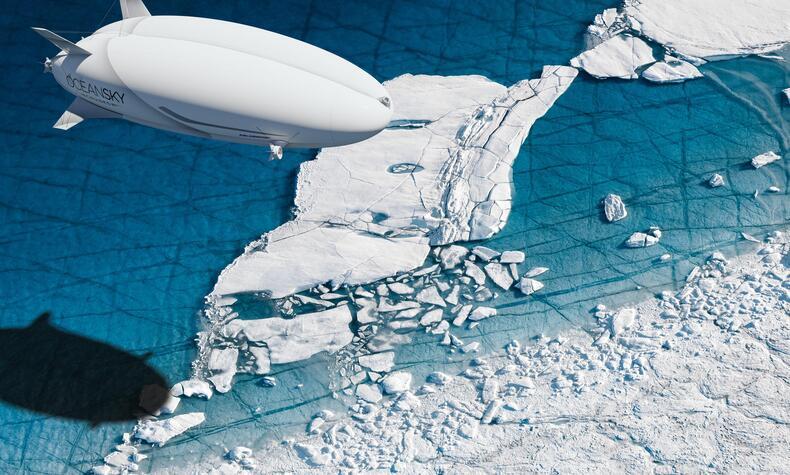 Este dirigible será la aeronave más grande del mundo. Propulsada por helio, volará a baja altitud y a una velocidad máxima de 130 km/hora. Foto: Tom Hegen. Carl-Oscar Lawaczeck piloto oceansky dirigibles