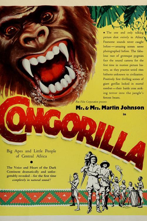 Cartel publicitario original del documental "Congorilla", estrenado en 1932. viaje safari áfrica martin y osa johnson congorilla