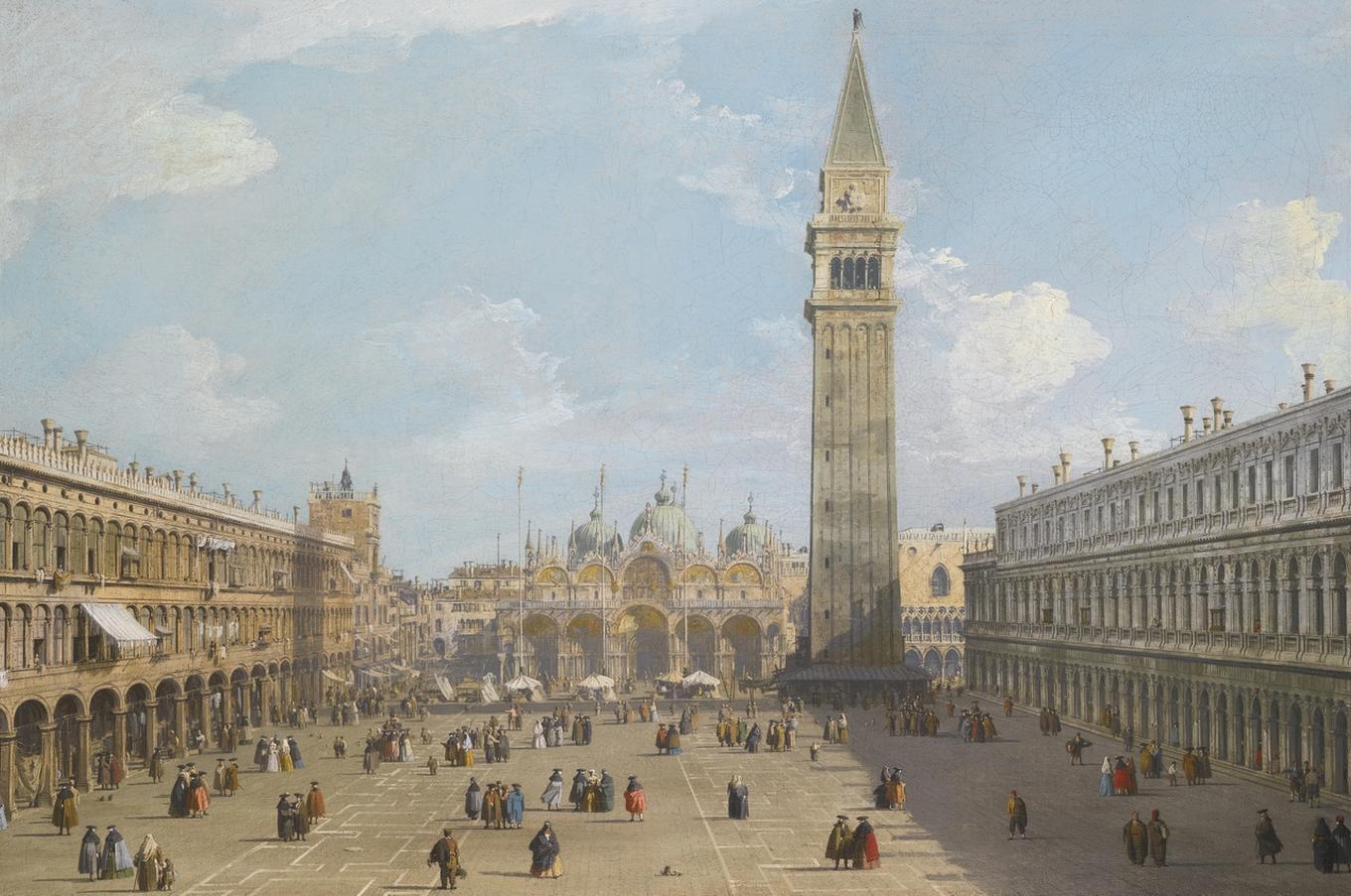 La Piazza San Marco en el s.XVIII, en un cuadro obra del pintor Canaletto piazza san marco canaletto