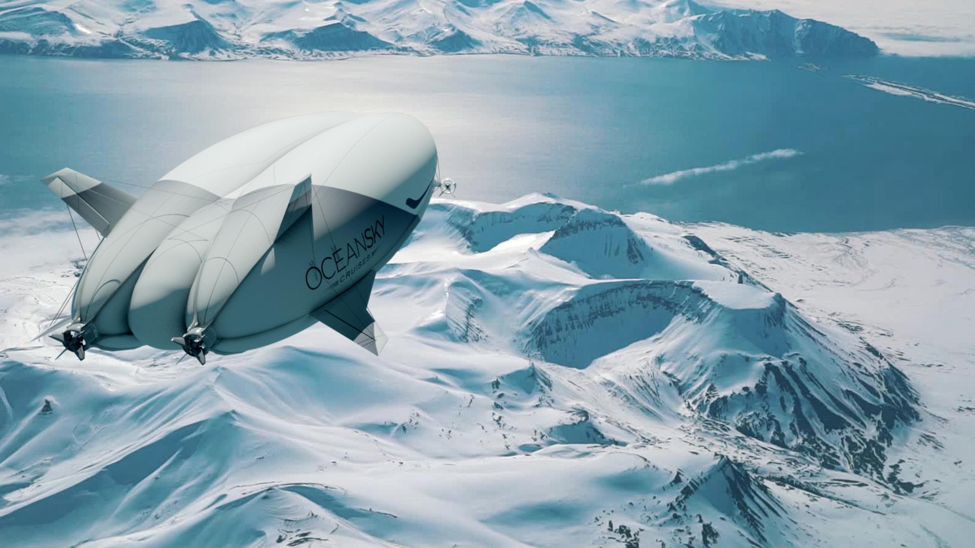 viaje lujo dirigible polo norte ártico remoto oceanSky